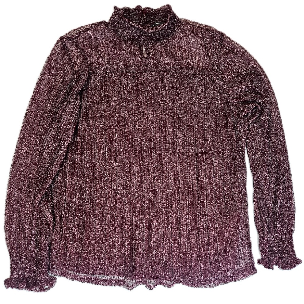 Adrianna Papell Top Womens Small‎ Red Metallic Bell Sleeve Sheer Blouse Party